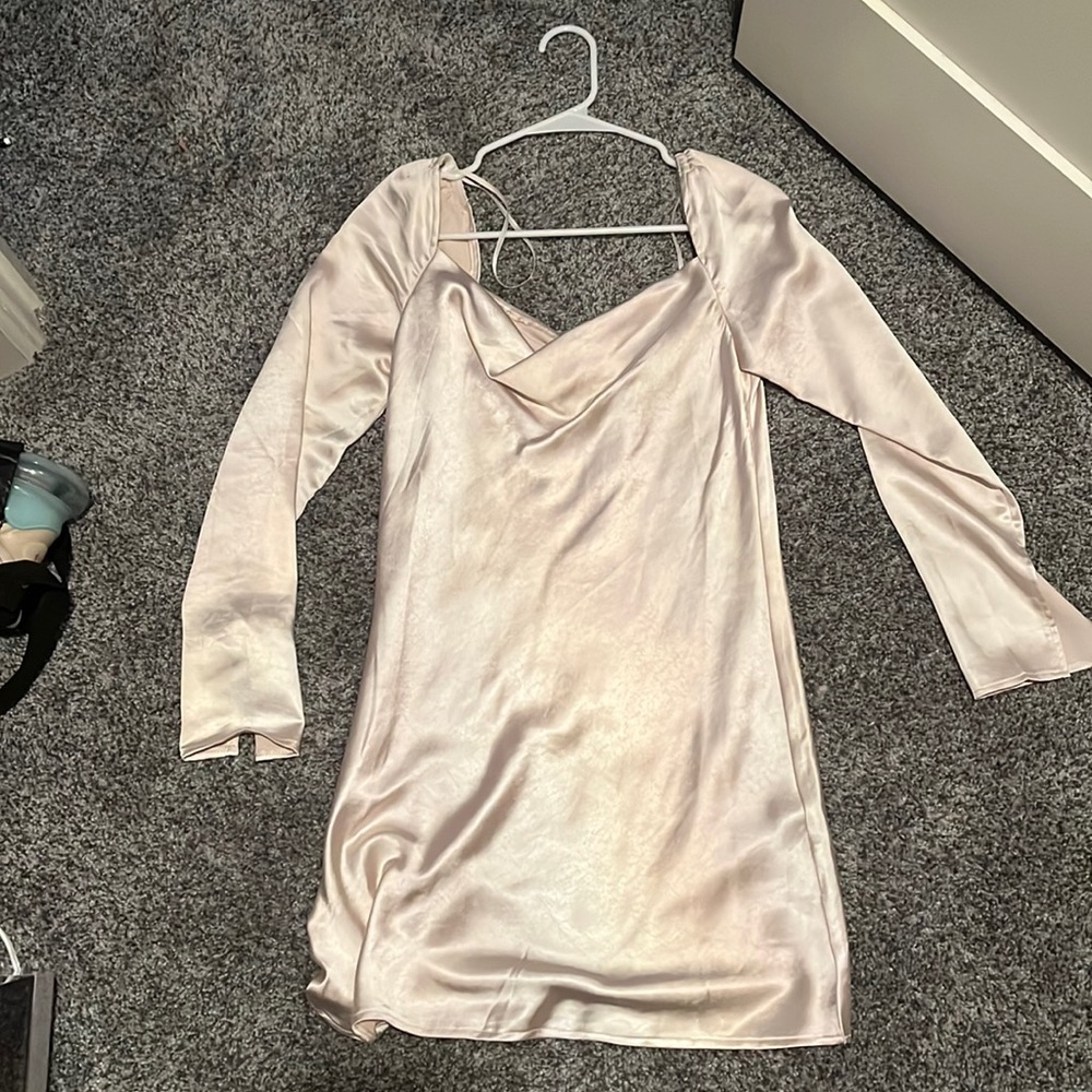 princess polly, satin champagne mini dress